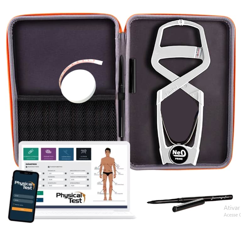 Plicometro Metal Modelo Estojo Luxo - Adipômetro Prime Med + Kit Completo Avaliação Física Corporal