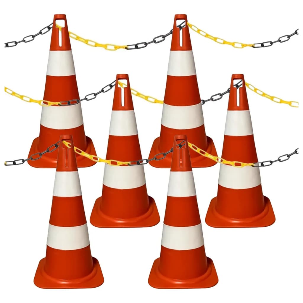 Kit 6 Cones De Sinalização 50cm E 6m De Corrente De Isolamento Sinalização Demarcação