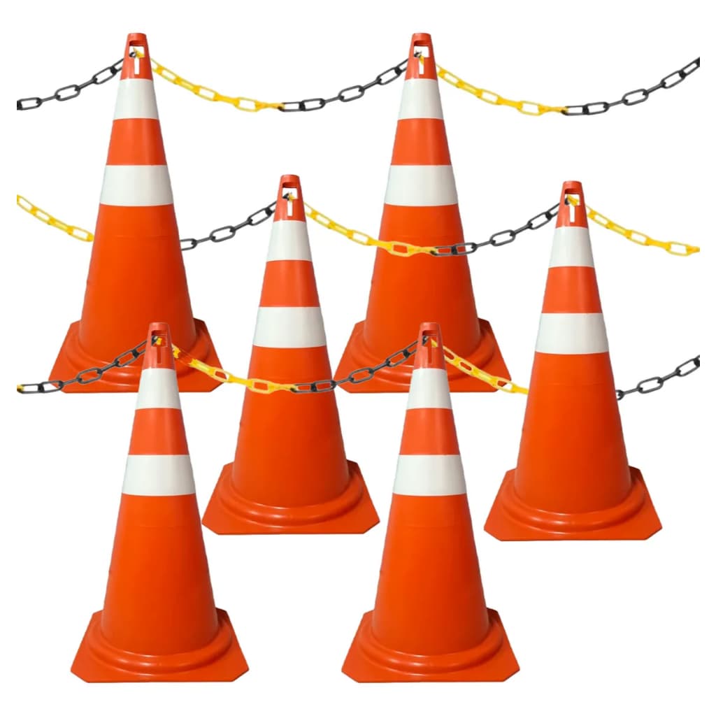 Kit 6 Cones De Sinalização 75cm E 6m De Corrente De Isolamento Sinalização Demarcação