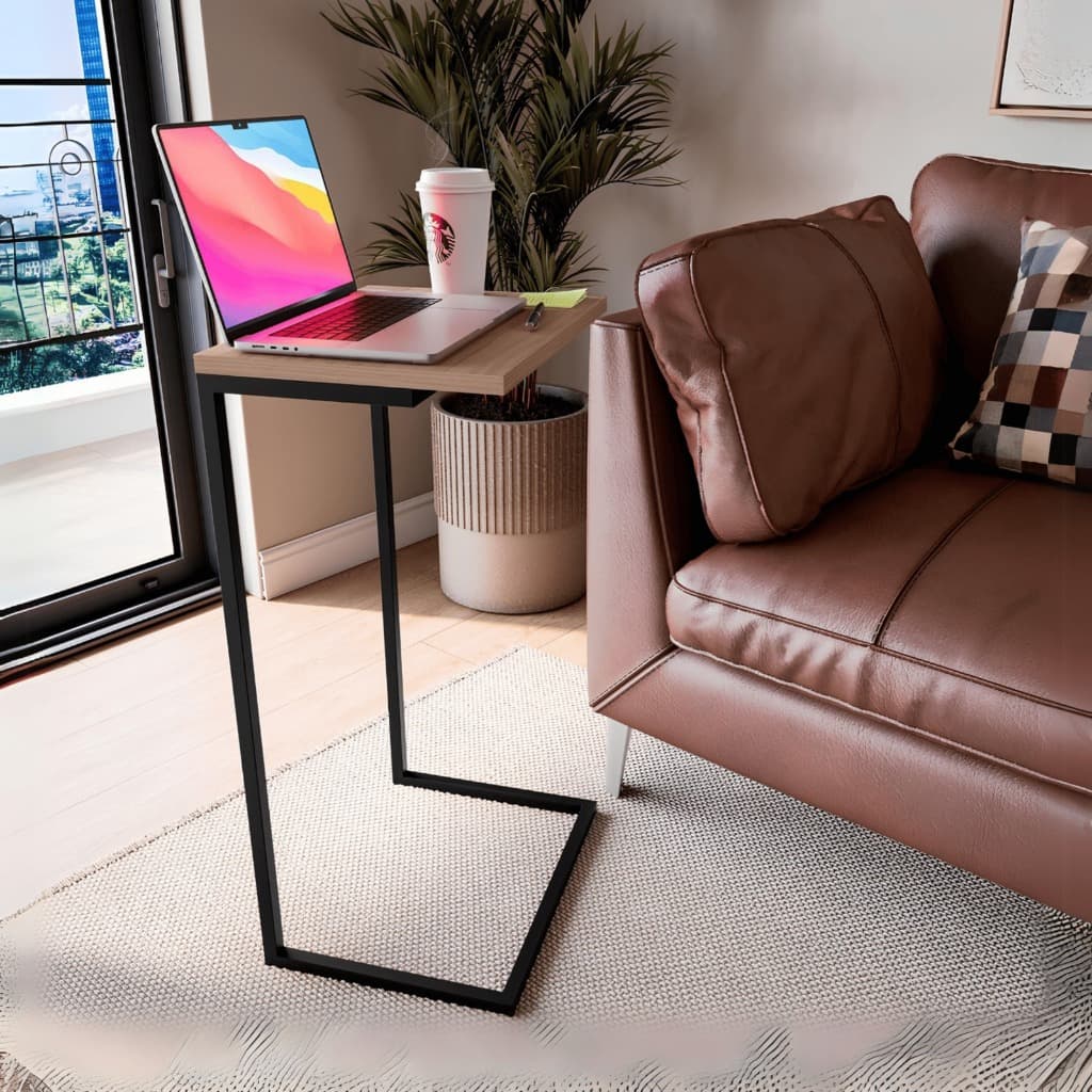 Mesa Para Notebook Lateral Decoração Apoio 72cm de Altura Ergonômico - Freijó / Preto - Decore Art.