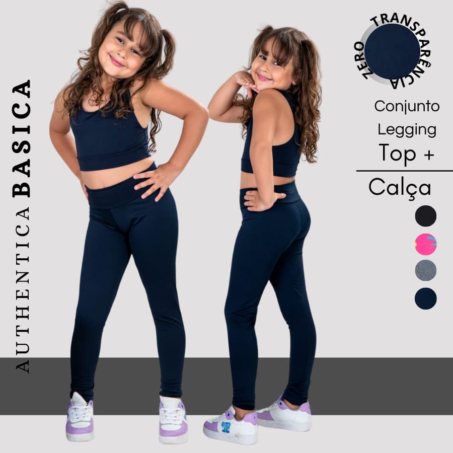 Conjunto Legging Infantil Cós Alto + Top  Sem Bojo Criança Menina Uniforme Escolar Esportivo