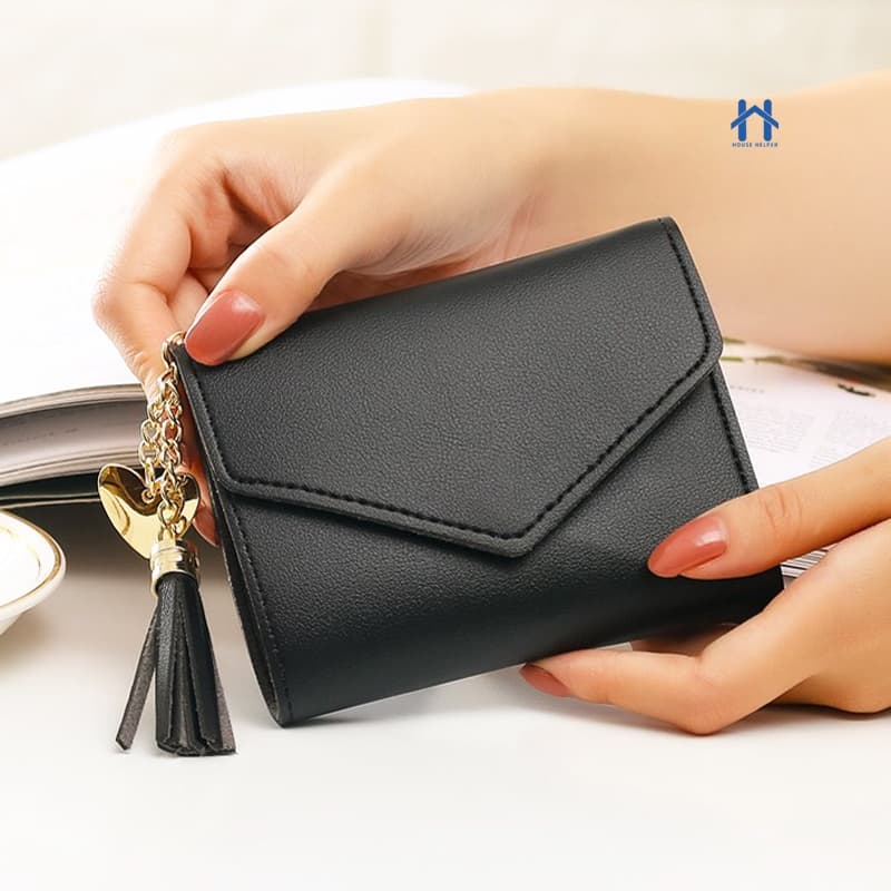 Carteira Feminina Porta Cartões Com Repartição Chaveiro e Franja