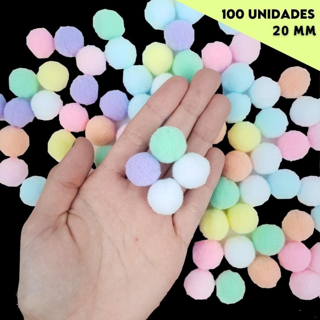 Pompom Poliéster Coloridos 20mm com 100 Unidades – Para Artesanato, Tiaras e Laços - BARUCH