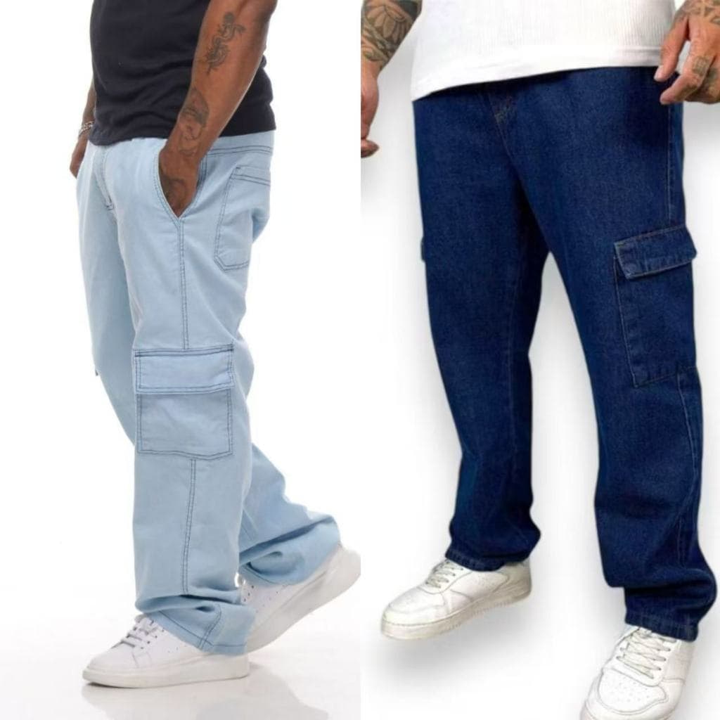 KIT 02 CALCA CARGO JEANS MASCULINO ELASTICO