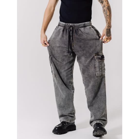 Calça Jeans Cargo Masculina  Baggy Streetwear Preta Mescla P Ao GG