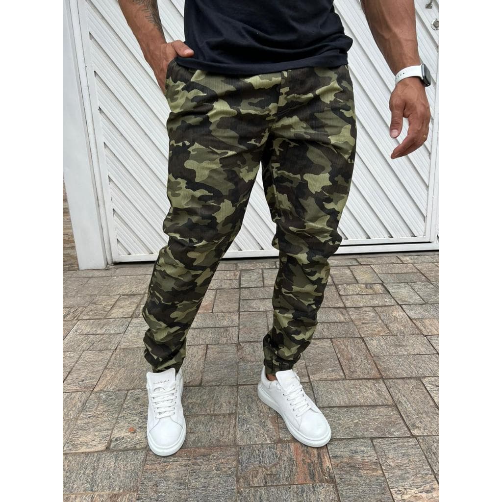 Calças Jogger  Pescaria Camuflada Pescaria Verde Elastico Academia Exército