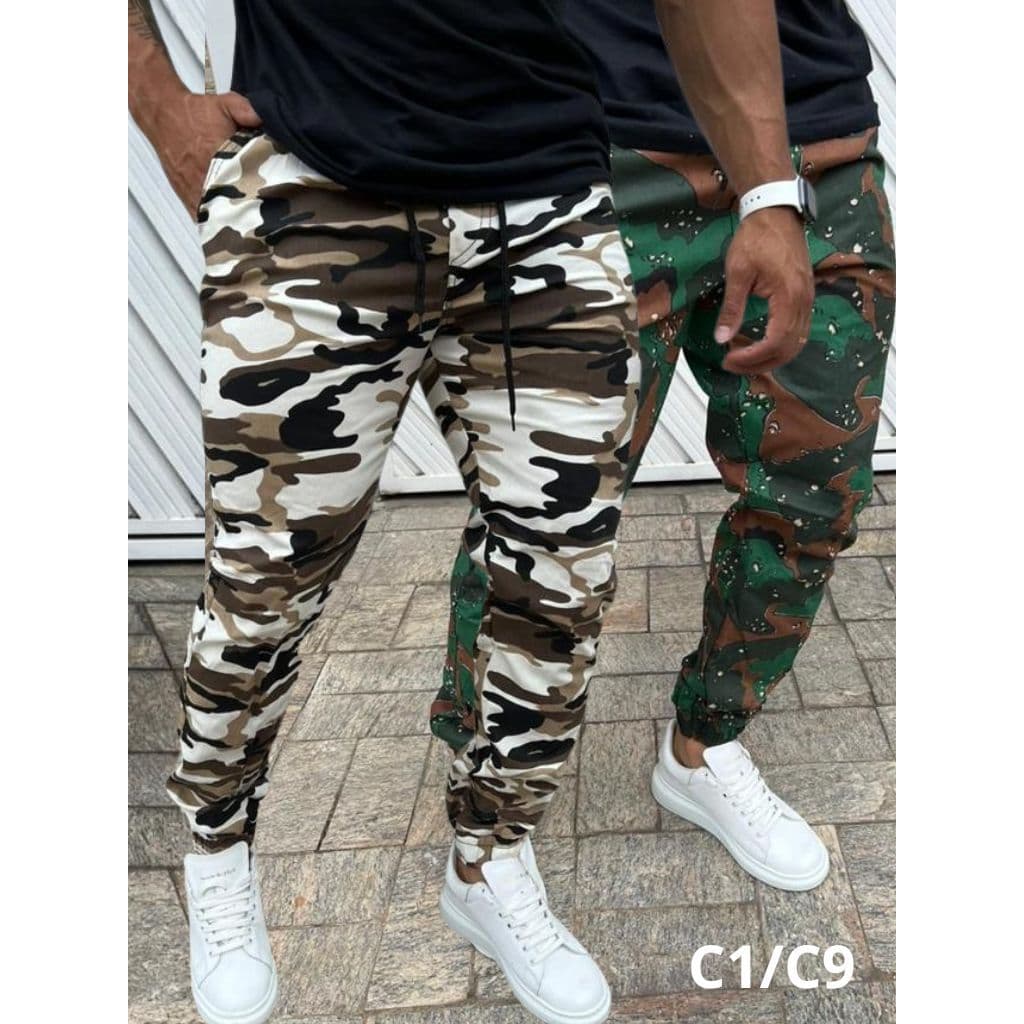 Kit 2 Calças Jogger Pescaria Camuflagem  Academia Estilo Exército Oferta Elastico