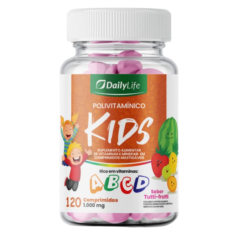 Polivitamínico Kids Mastigável com Vitaminas A B C D Suplemento Infantil para Crianças Daily Life