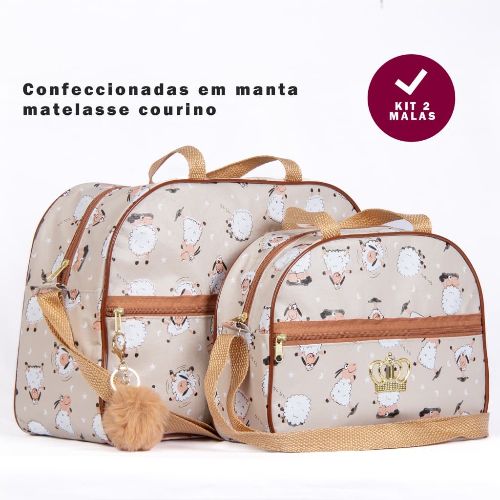 Conjunto C/ 2 Mala Maternidade Saída Hospital Reforçada Para Menino Ou Menina Estampa Ovelhinha Com POMPOM