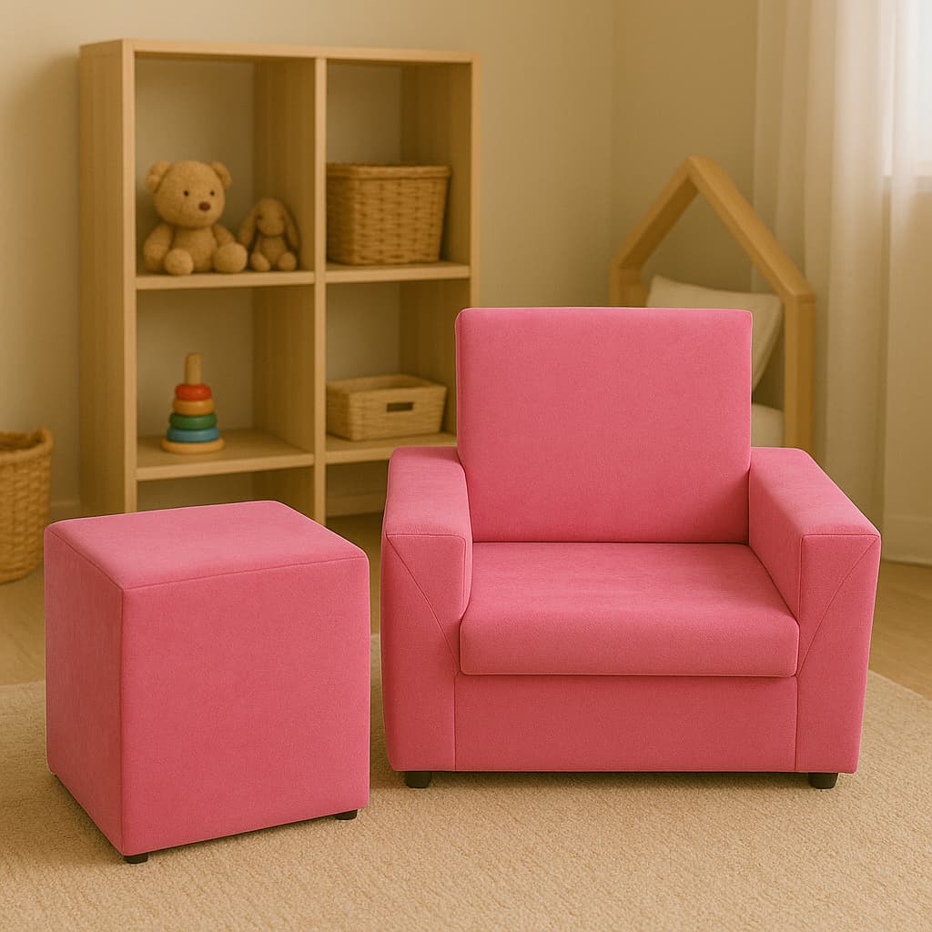 Kit Sofazinho Sofa Infantil e Mini Puff Infantil Para Crianças Confortavel Decorativo Quarto Sala Divertido