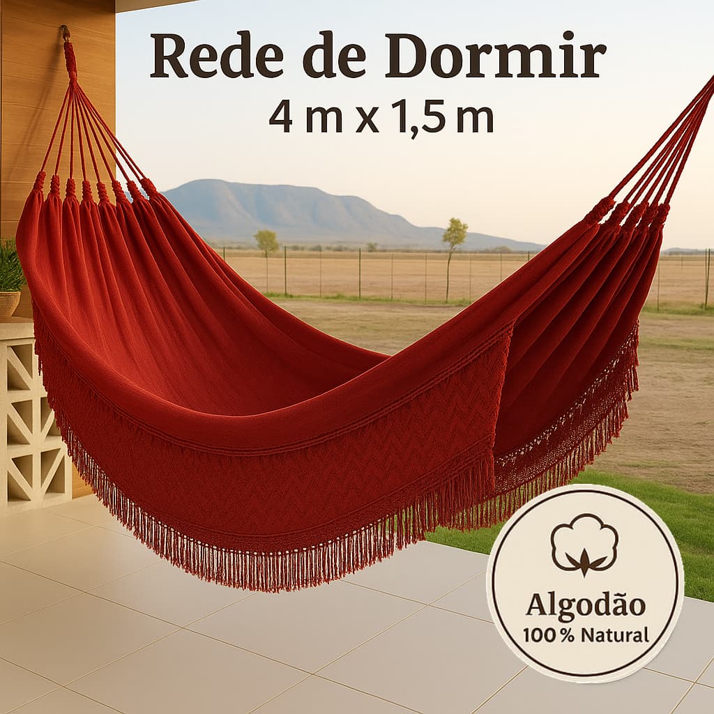 Rede de Dormir em Algodão Natural 4m x 1,5m Estilo Moderno– Super Confortável, Resistente