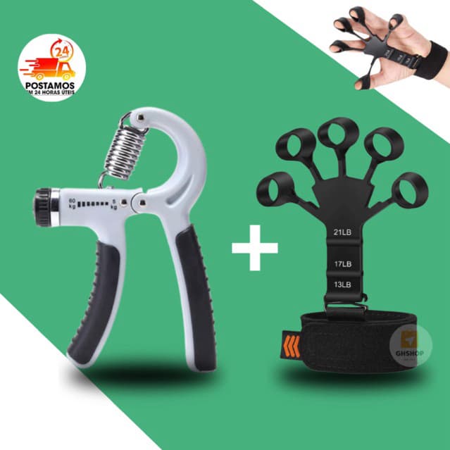 Kit Hand Grip de Dedo + Flexor de Punho Ajustável Exercício Para Mãos Fisioterapia Treino Antebraço