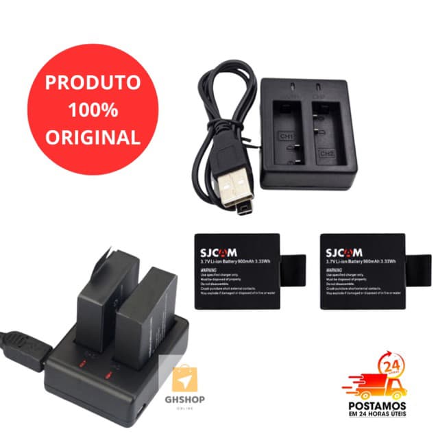 Kit Com 2 Baterias e Carregador Câmera 4k Eken h9r Sjcam Sj4000 Sj5000 M10 Action Sport 4k Hd 900mah