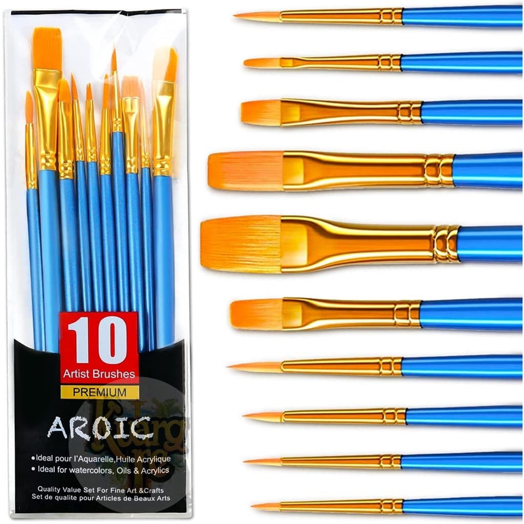 Kit com 10 Pincéis artísticos para pintura cerdas macias - Aquarela, Guache, Óleo, Acrílica