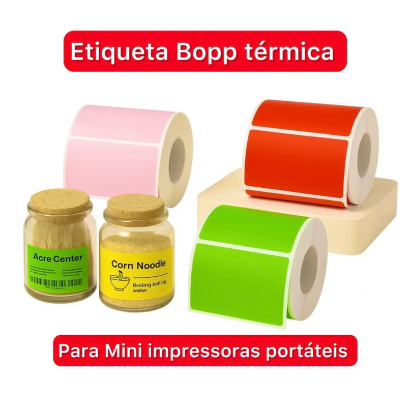 Etiqueta Bopp térmica 50x30mm para Mini impressoras portáteis El com 10 metros (303 etiquetas )