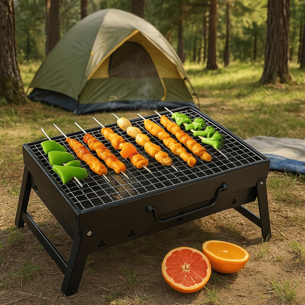 Mini Churrasqueira Portatil Pratica Dobravel Preta Dia dos Pais
