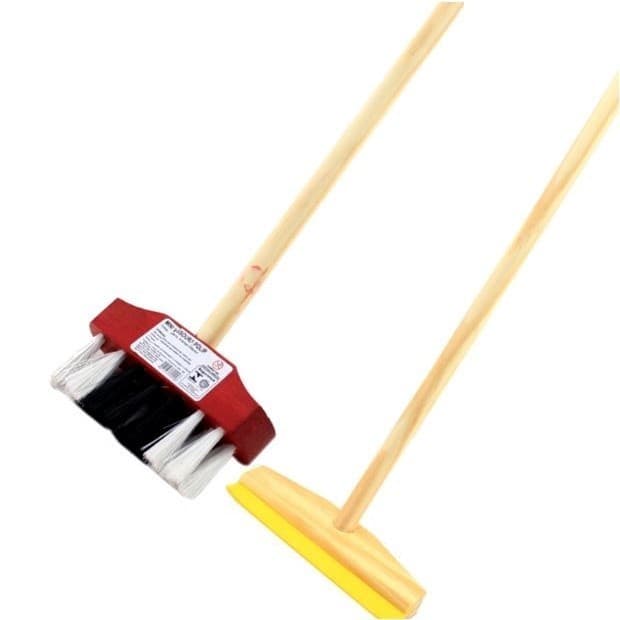 Kit Limpeza Infantil Brinquedos Vassoura Vermelha Piaçava e Rodo Mini Vassourinha e Rodinho p Faxina