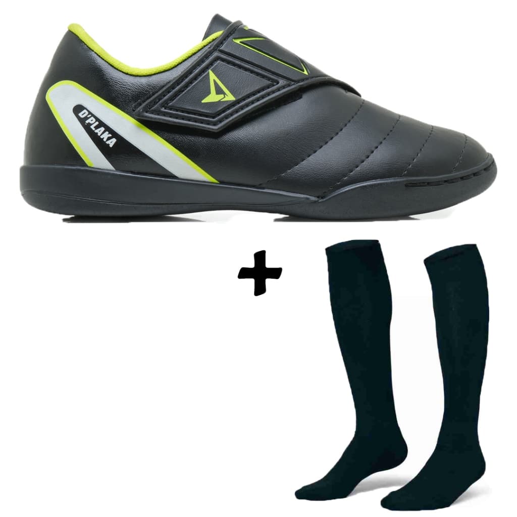 Chuteira Infantil de Futsal com Fechamento em Velcro + Meião de Futebol Juvenil