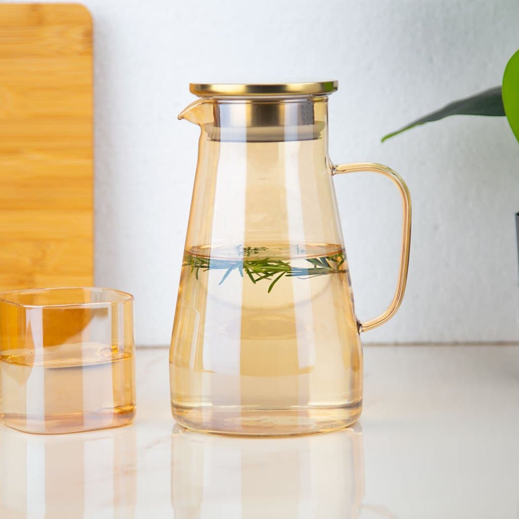 Jarra de Vidro Borossilicato Âmbar e Cristal com Tampa de Inox e Vedação de Silicone - Vai ao Fogo e ao Freezer!