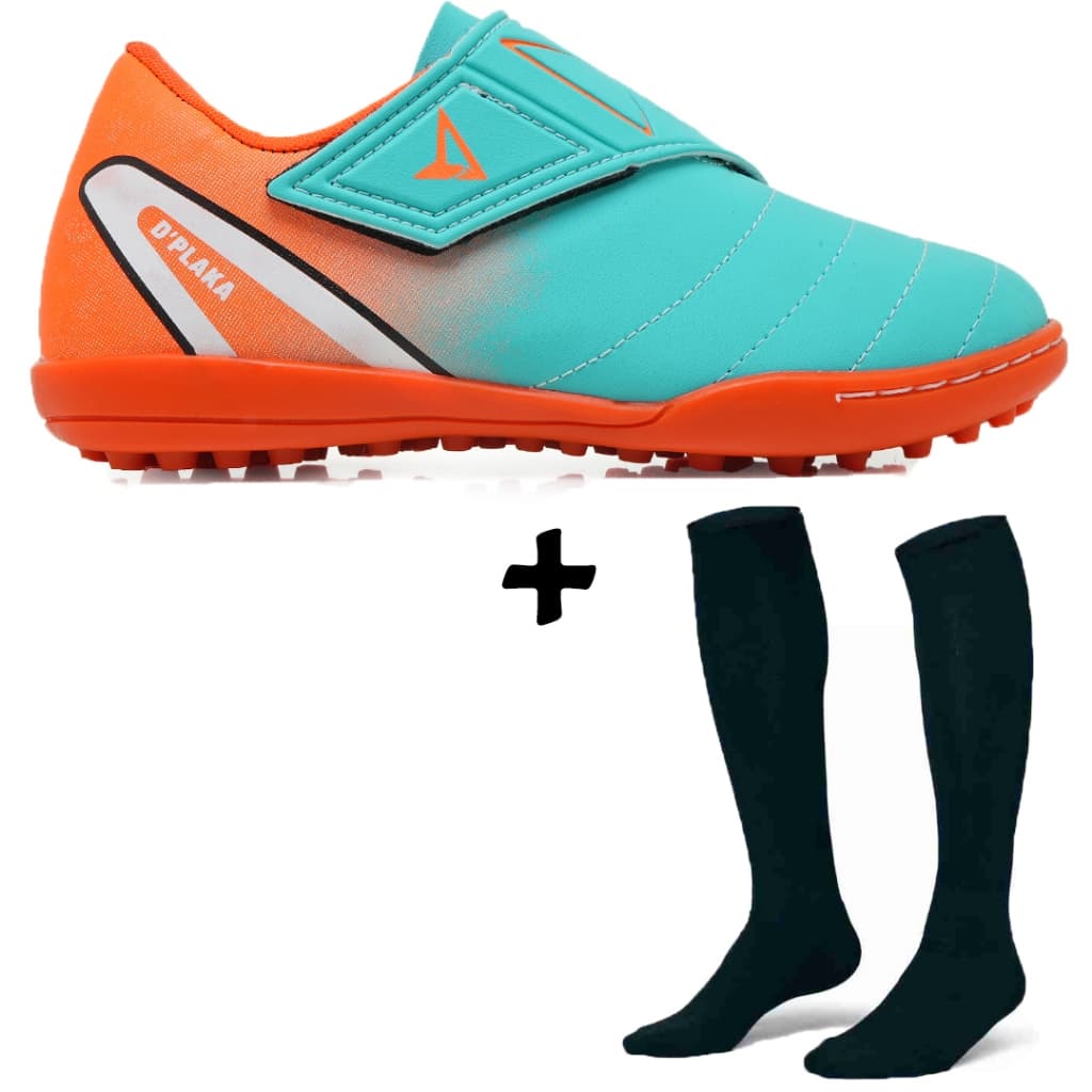 Chuteira Infantil de Society Gramado Sintético com Fechamento em Velcro + Meião de Futebol Juvenil