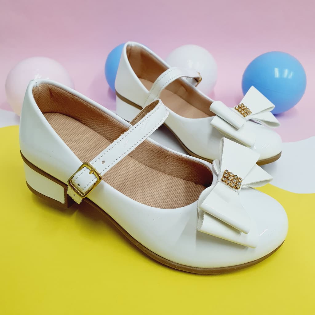 Sapatilha Menina Infantil Saltinho Com Laço Strass Boneca Salto Baixo Festa Moda Blogueira Confort