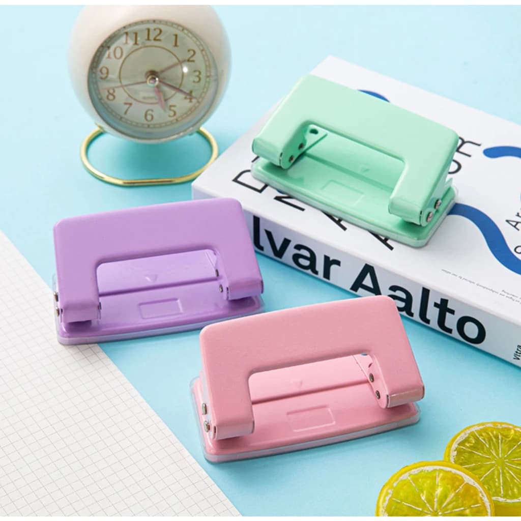 Furador de Papel 2 Furos 8 Folhas Tons Pastéis Papelaria