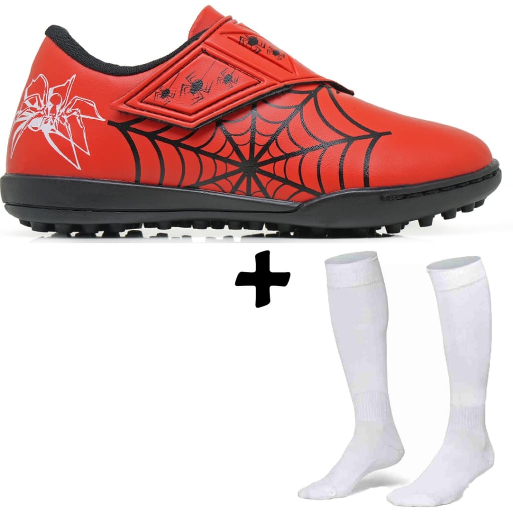 Chuteira Infantil de Society Gramado Sintético com Fechamento em Velcro + Meião de Futebol Juvenil