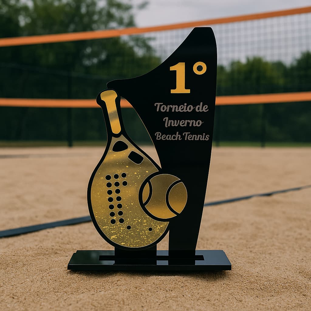 Troféu Beach Tennis Acrílico Personalizado 1,2,3 Lugar Torneio
