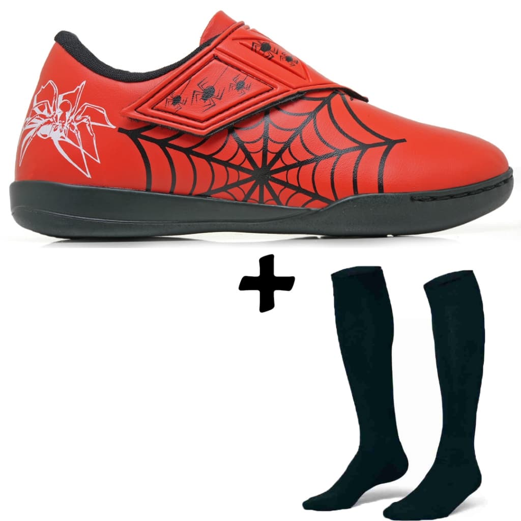 Chuteira Infantil Personagens de Futsal com Fechamento em Velcro + Meião de Futebol Juvenil