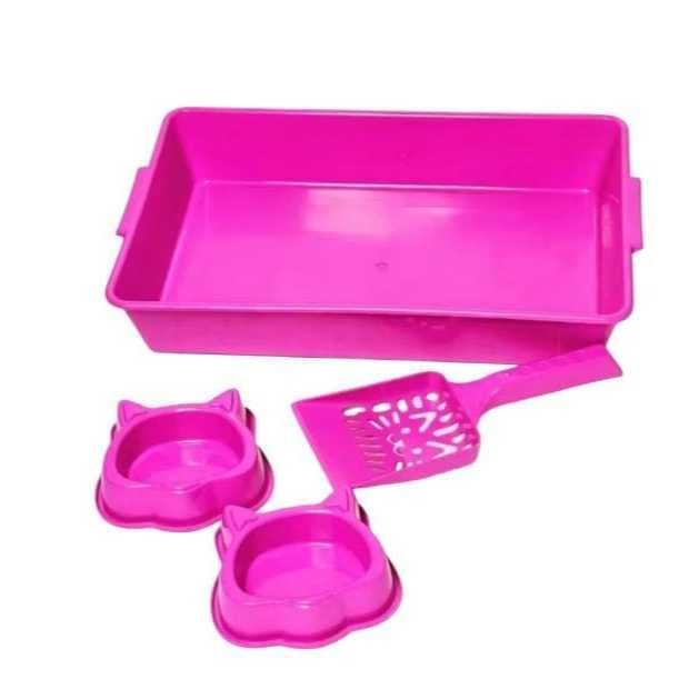 Kit bandeja  Caixa de Areia para gatos kit com + 1 comedouro + 1 bebedouro + 1 pazinha