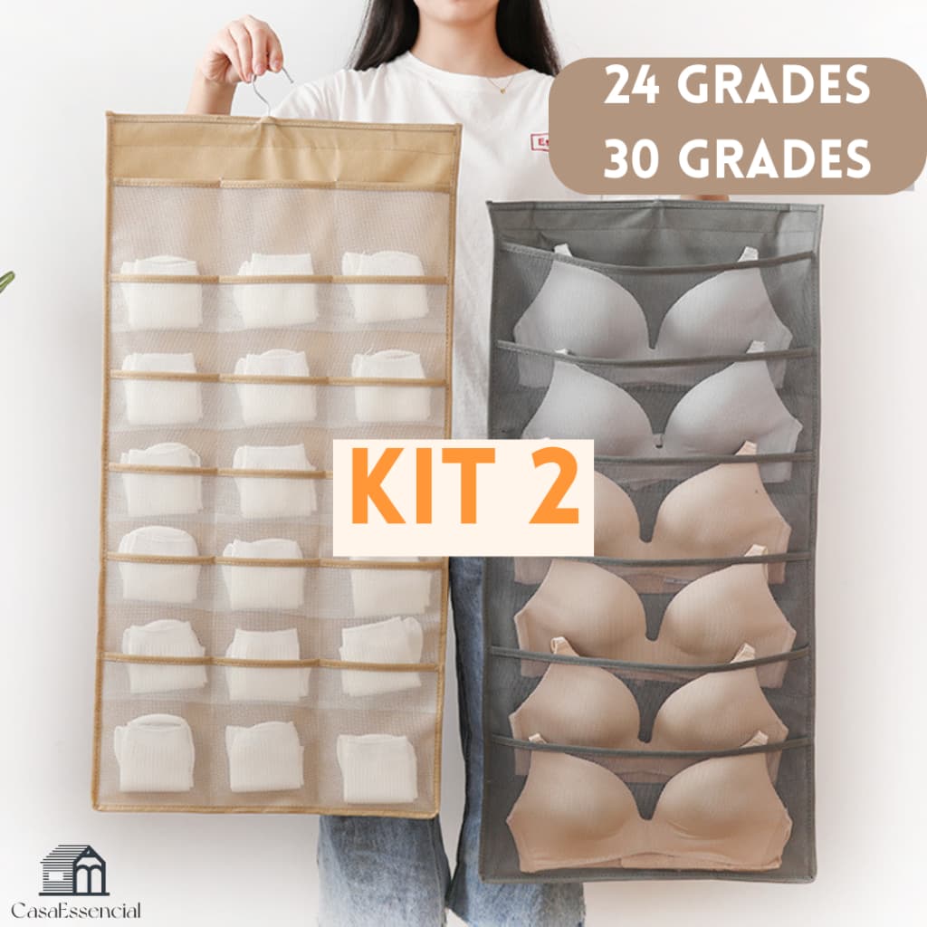 KIT 2 Organizador de Peças íntimas Calcinhas Meias Lenço Pequenos Acessórios com Divisórias