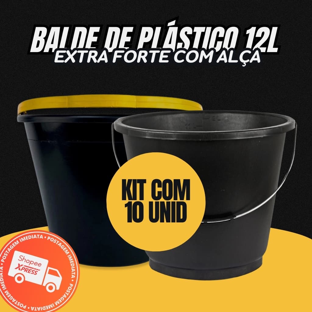 10 Balde Plástico Reforçado 12L Obras Concreto Lavanderia Off