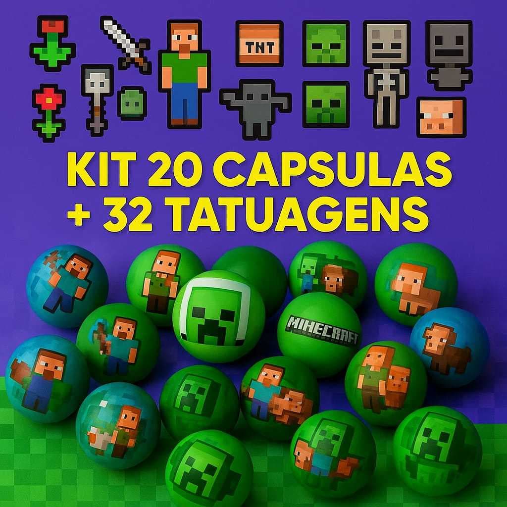 Kit 20 Capsula Blocos Surpresa + 32 tatuagens Blocos Infantil - Festa lembrancinha Infantil