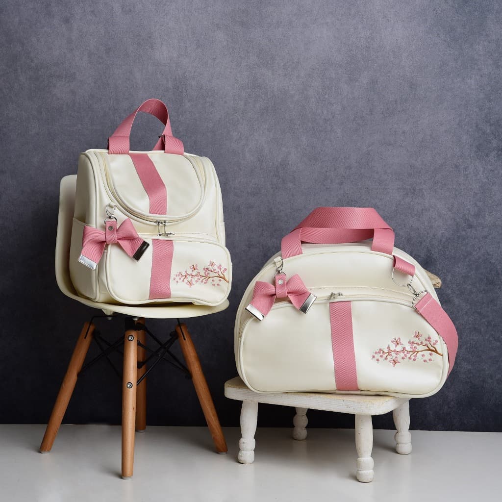 Kit 2 Peças Bolsa Maternidade Mochila Multifuncional Mamãe Bebê Papai Feminino Masculino