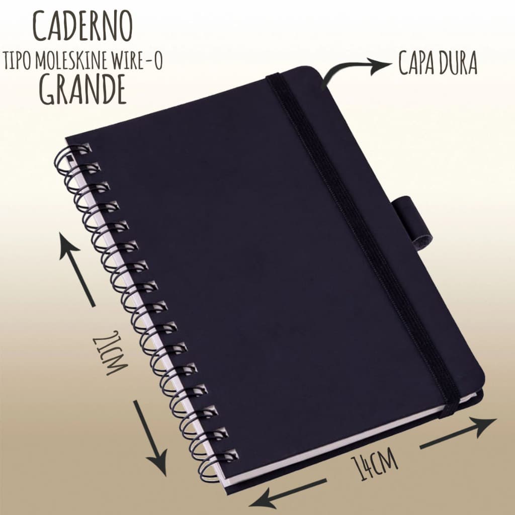 Caderneta Grande SKETCHBOOK Wire-o espiral com ou sem pauta tipo moleskine 21x14cm