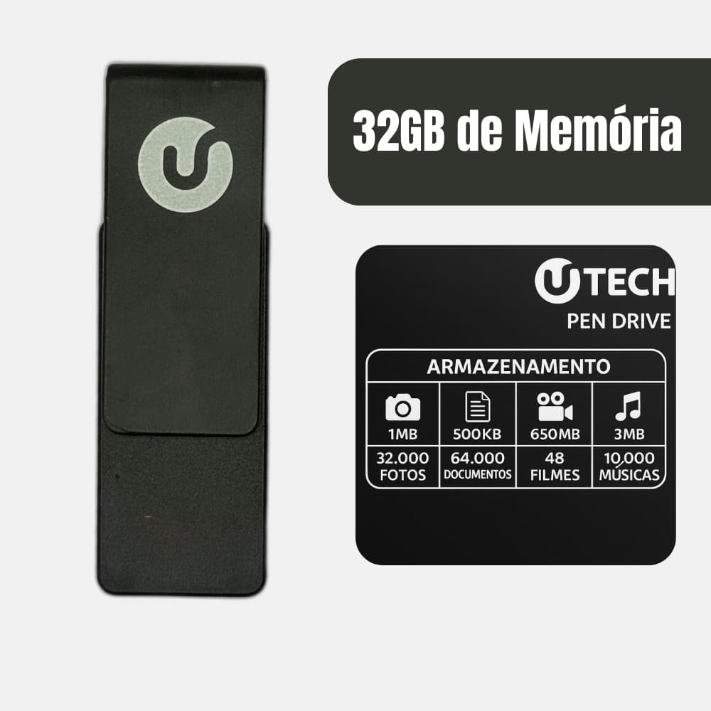 PEN DRIVE 32GB U-TECH - FLASH DRIVE USB, ARMAZENAMENTO EXTERNO COM PORTABILIDADE E SEGURANÇA, APROVEITE!