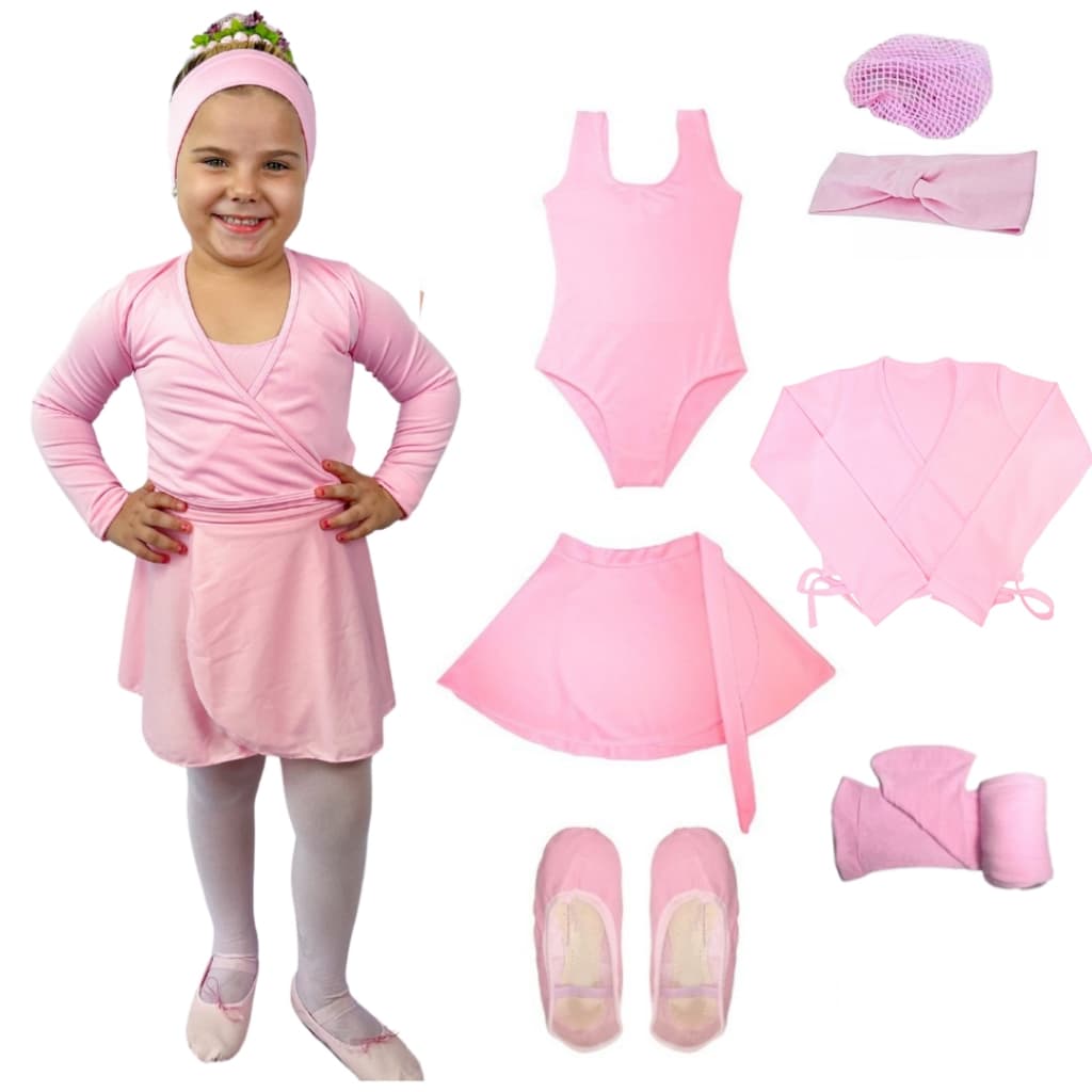 Kit 7 Itens Rosa Ballet Infantil C/ Casaquinho Inverno de 02 a 12 Anos