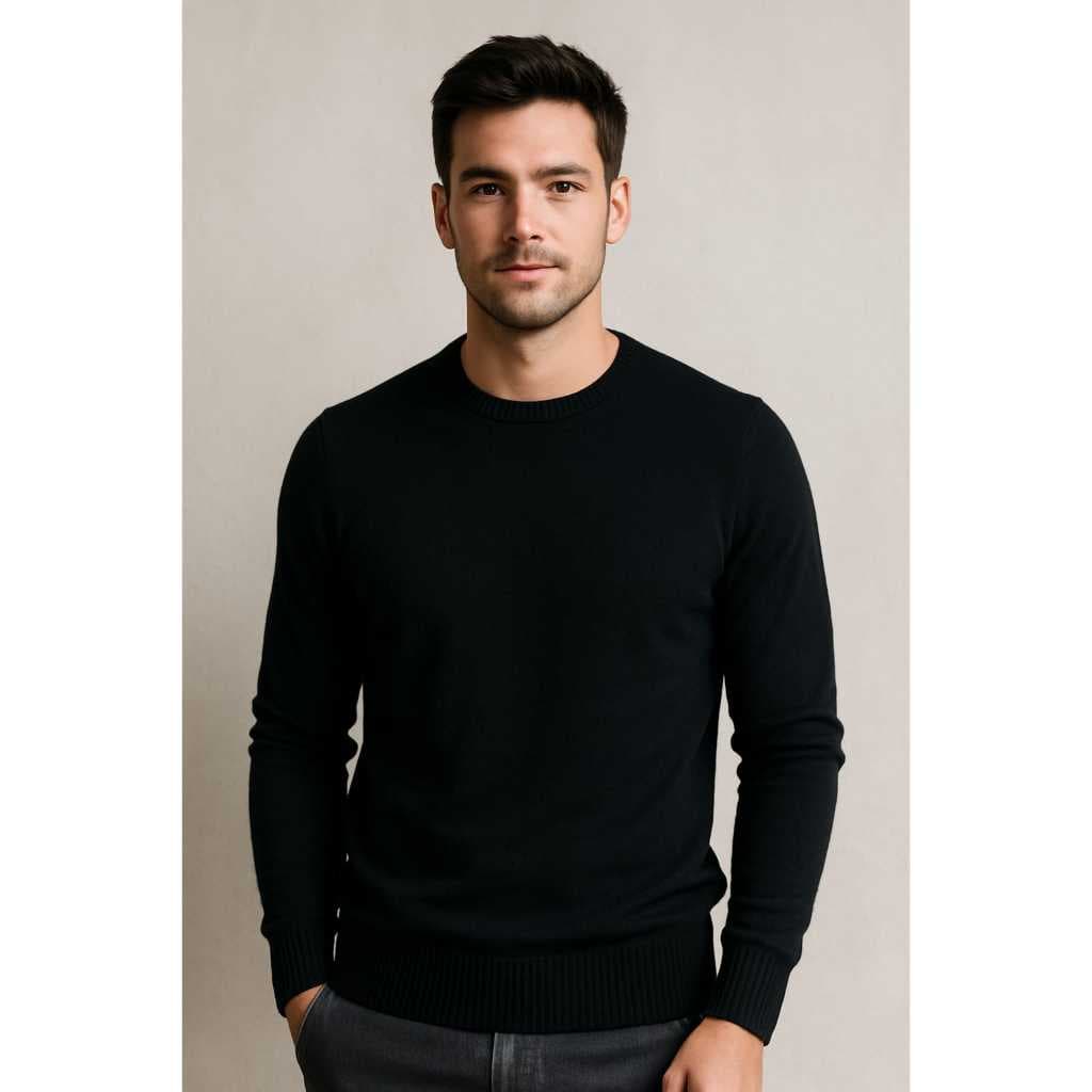 Camisa Suéter Masculino Tricot Manga Longa de Frio Liso Gola Redonda M G Moda Outono Inverno REF:427