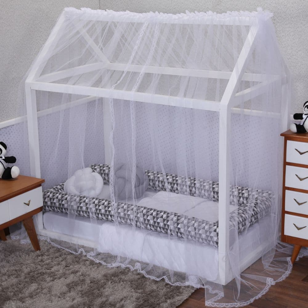 Mosquiteiro Cama Casinha Montessoriana Solteiro Tule Quarto Menina Menino Unissex