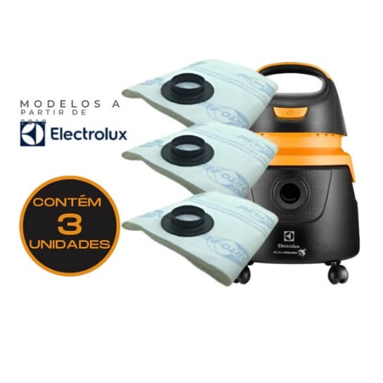 3 SACOS DESCARTÁVEIS ASPIRADOR PÓ ELECTROLUX FLEX1400 AWD01 AQP20 GT3000 HIDROVAC A10T GT20N