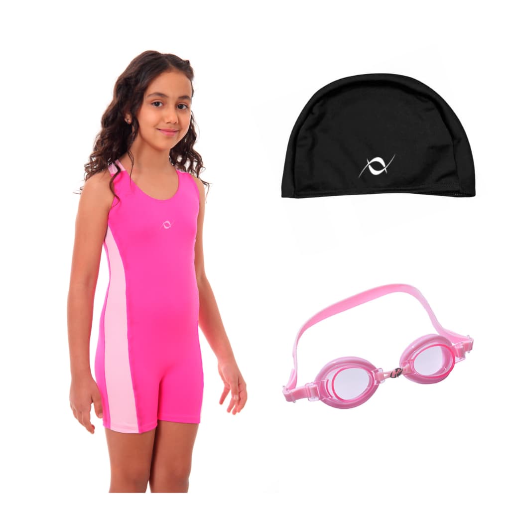 Kit Maiô Perninha Infantil Juvenil Óculos UV Touca Tecido Infantil