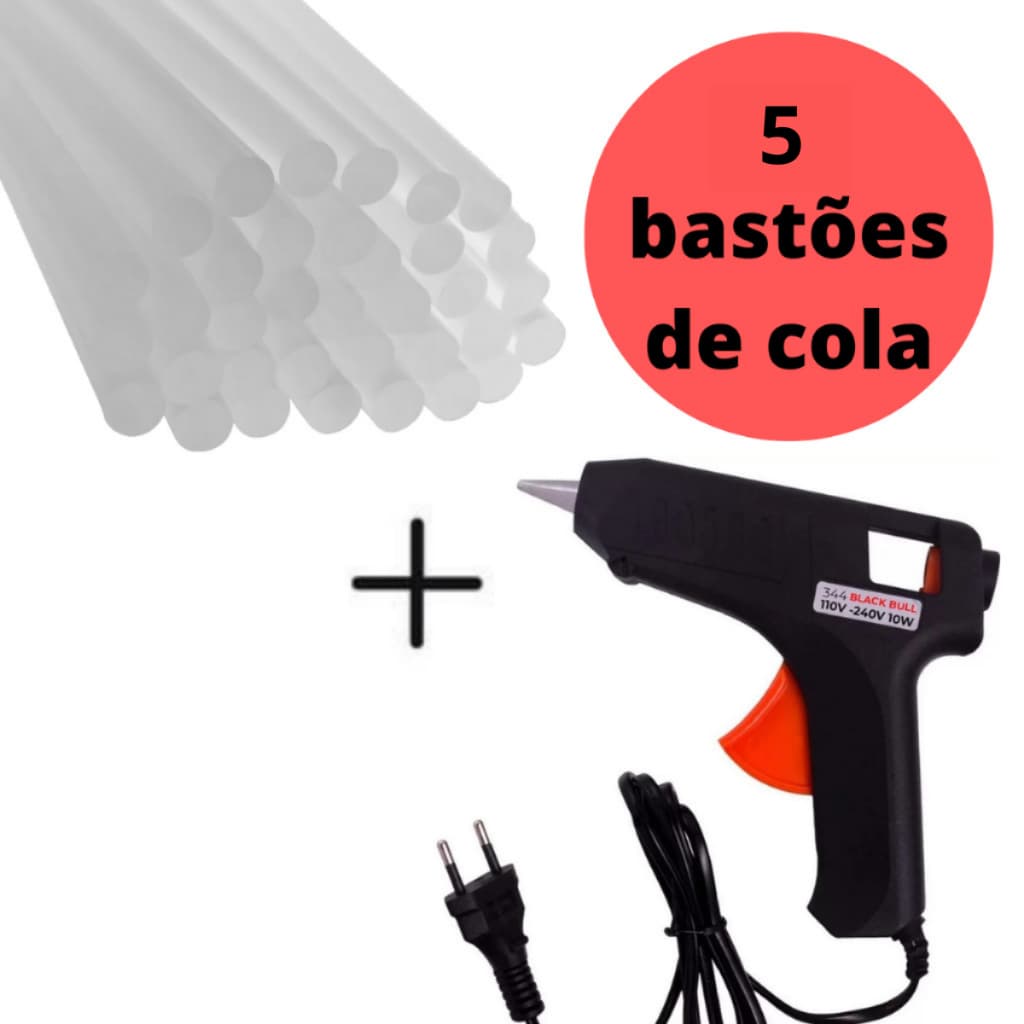 Pistola De Cola Quente Bivolt 10w + 5 Bastões De Cola Revolver Profissional (110v e 220v)