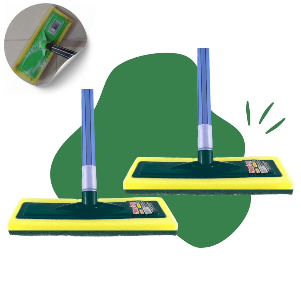 Kit com 2 unidades Lava Azulejo com Cabo  Esponja para Limpar Azulejo e Piso