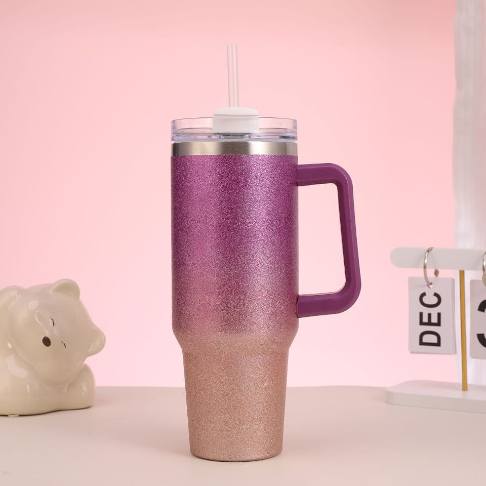 Copo garrafa Térmica Inox 1200ml Parede Dupla tampa Canudo Premium Cor Degrade