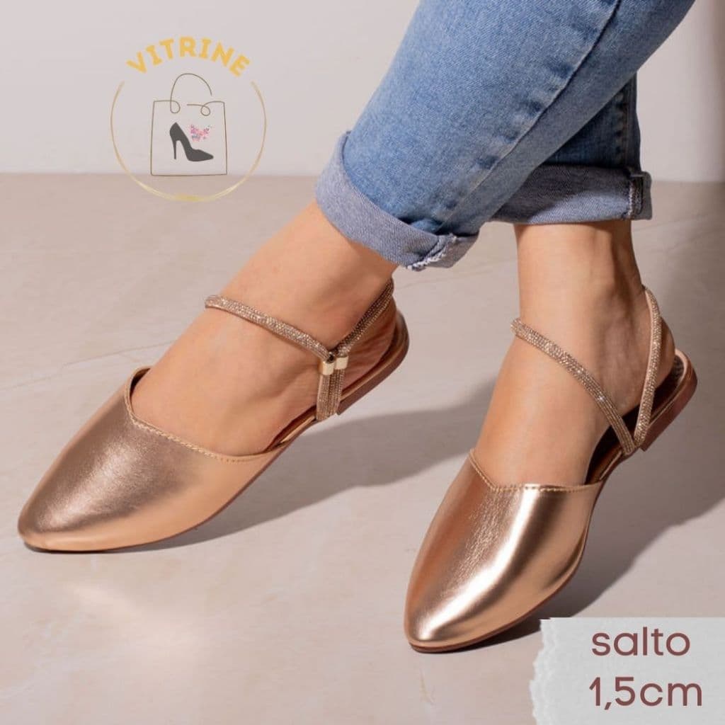 Sandalia Feminina Bico Folha Strass Rasteira Mule