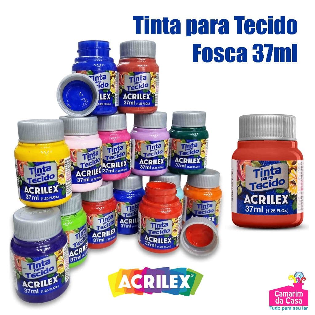 Kit com Tinta para Tecido Fosca Tubo com 37ml cada Marca Acrilex Cores Diversas Escolha o seu