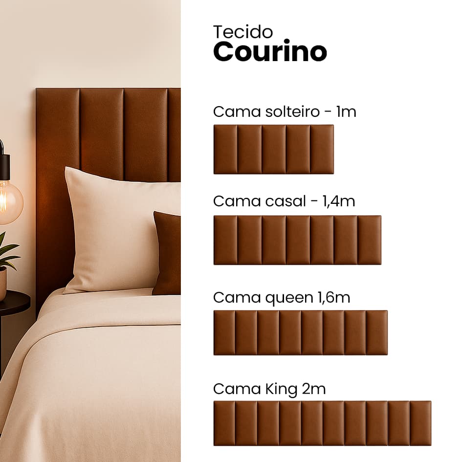Kits Cabeceira Estofada Courino Marrom 20x60 Módulo Minimalista Macio Cama Solteiro Casal Queen King
