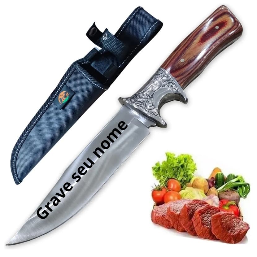 Faca Grande com Nome Presente Personalizado a Laser Cabo de Madeira