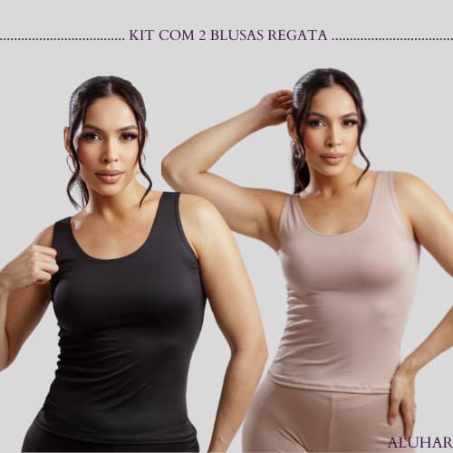 Kit 2 Blusa Feminina Segunda Pele Regata Alça Larga Básica Tecido Leve e Confortável para Usar por Baixo