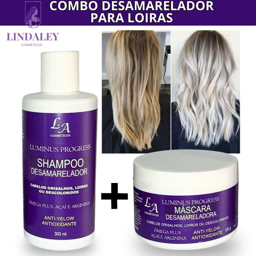 Combo Desamarelador Matizador para Loiras – Shampoo + Máscara – Brilho Platinado e Fios Hidratados